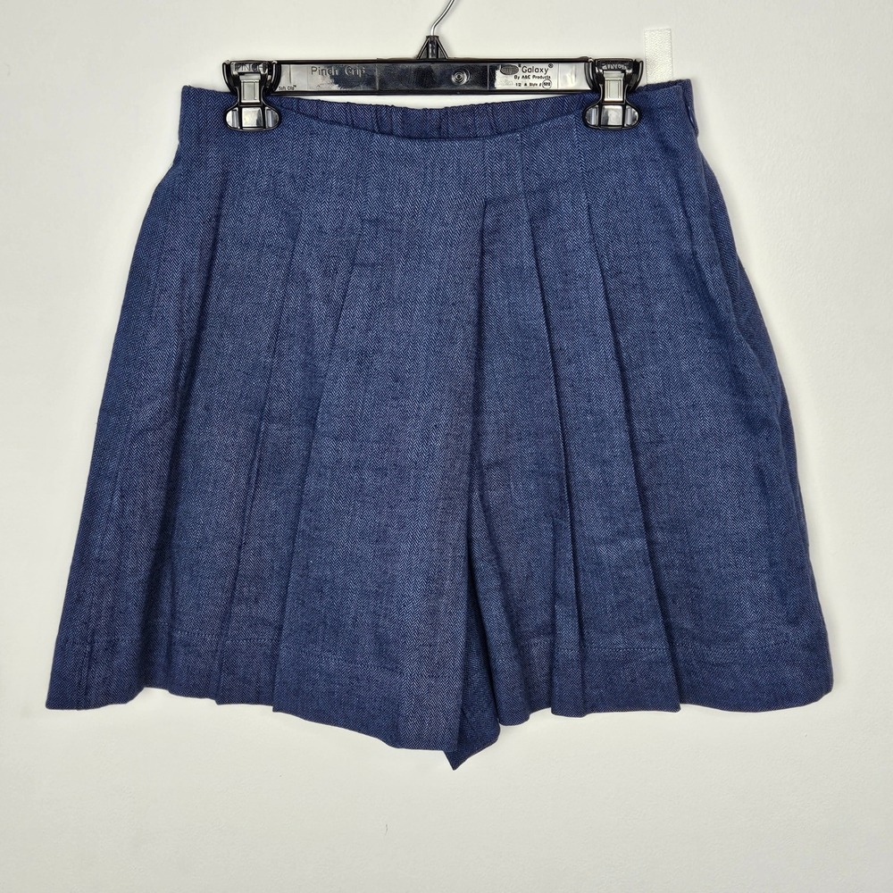 Banana Republic Skort Womens Sz S Blue Herringbone Linen Blend Pleated Short NEW